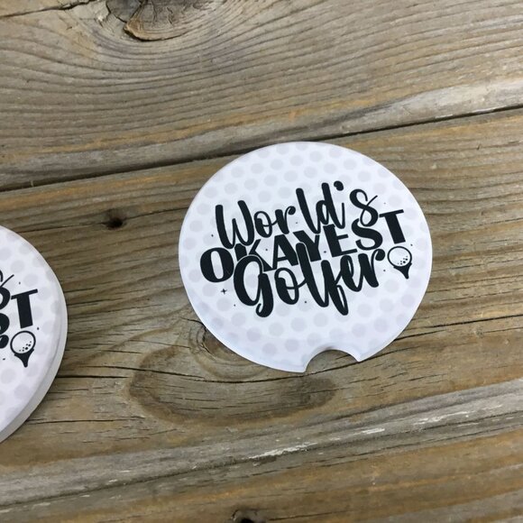 World's Okayest Golfer Car Coasters Set of 2 - Picture 3 of 5